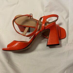 Sunny Orange Block Heeled Strappy Sandals By Michael Shannon (Size 9)
